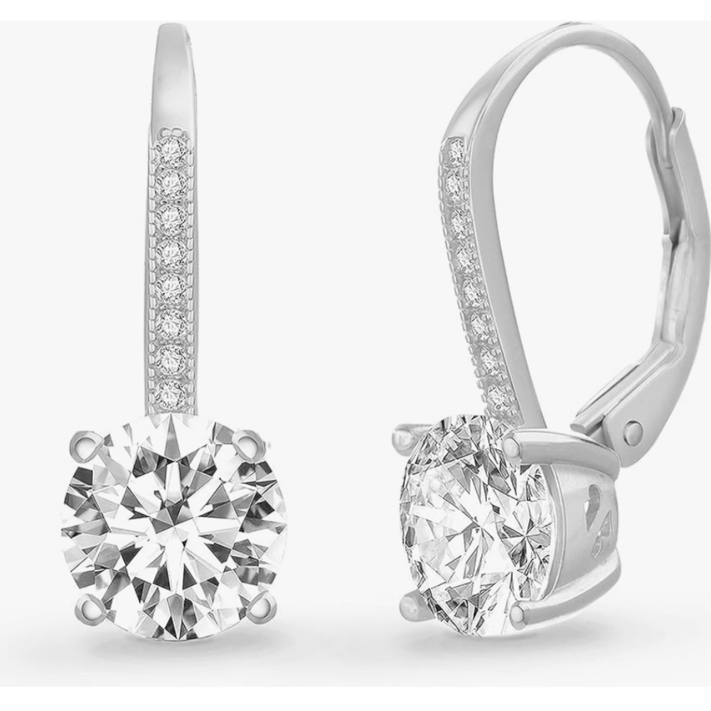 925 Sterling Silver Diamond Solitaire CZ Earrings NWT - Picture 2 of 4